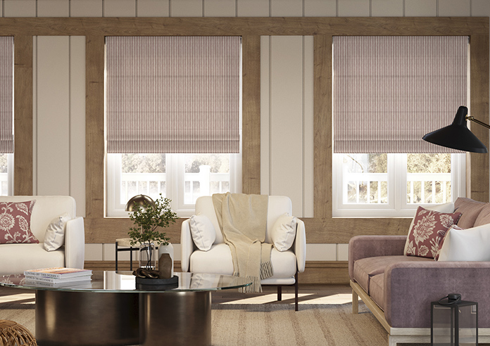 Emily Bond Oscar Stripe, Raspberry - Roman Blind - Image 3
